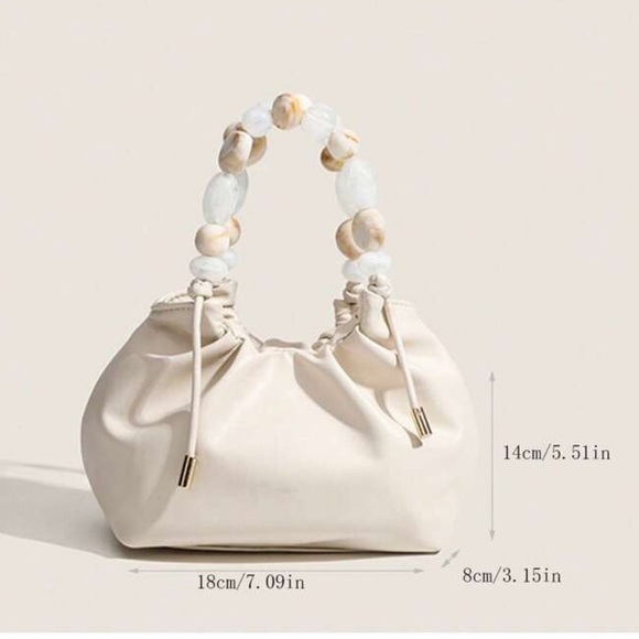 Super Chic leather bucket bag with beaded top handles +   crossbody strap | NWT - Picture 5 of 6